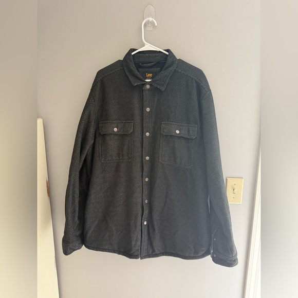 Lee Snap Button Up Shacket Jacket Men’s SZ XL Grey Flannel Fleece Lined Pockets - Picture 1 of 8